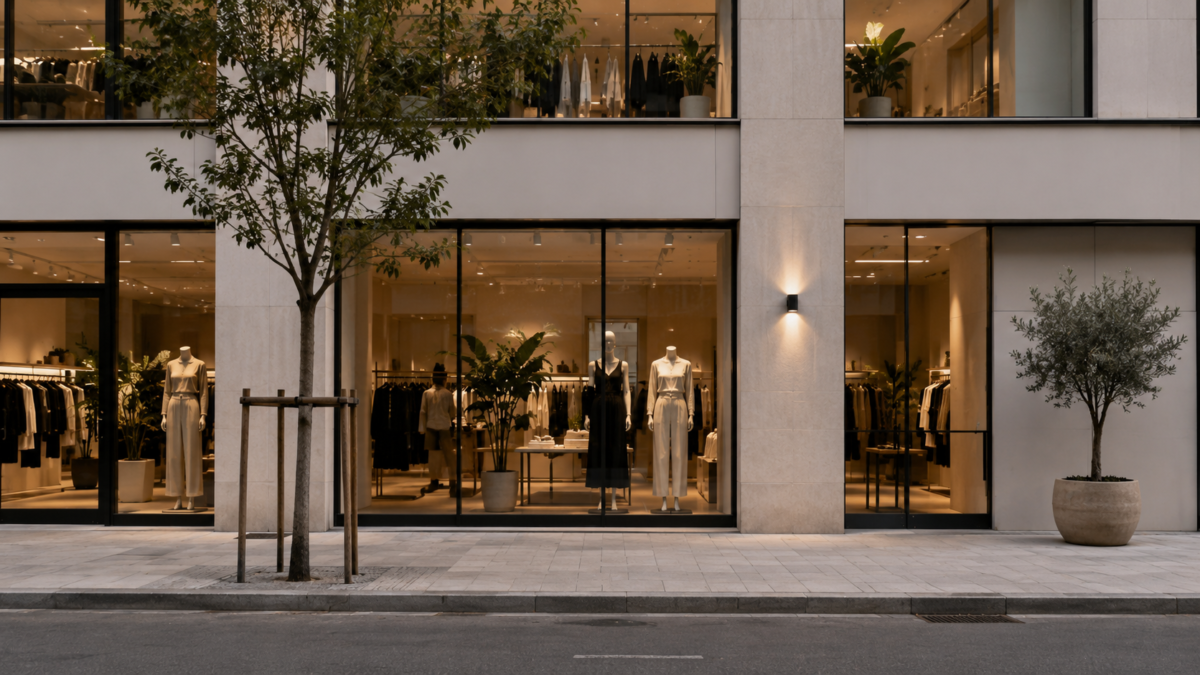Exterior of a modern fashion retail store prepared for a new European market launch