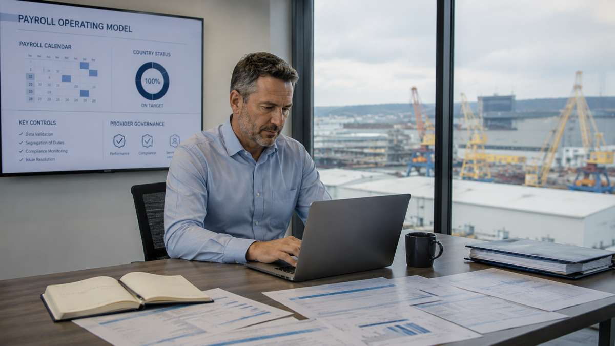 Senior payroll consultant managing centralized payroll controls and provider governance for European industrial operations